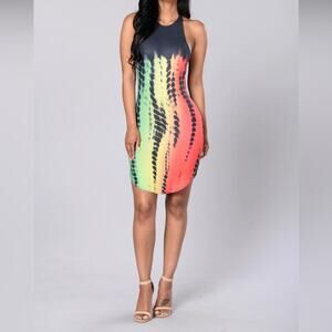Fashion Nova Bob Marley Bodycon Tie Dye Dress size Large